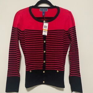 Karen Scott Women's Red and Black Striped sweater/cardigan, size S